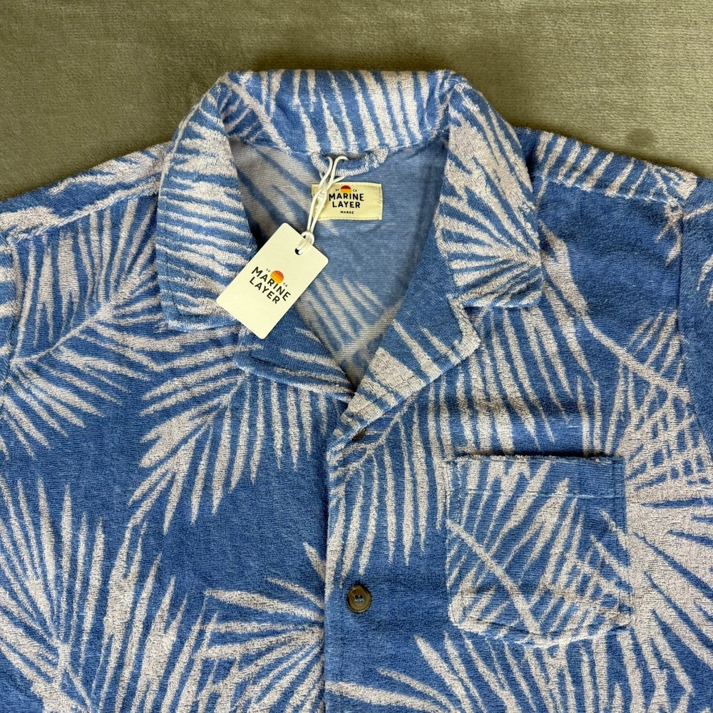 Marine Layer Terry Out Jacquard Resort Shirt Mens M/L Marge Blue Floral $98 NWT - Picture 2 of 6